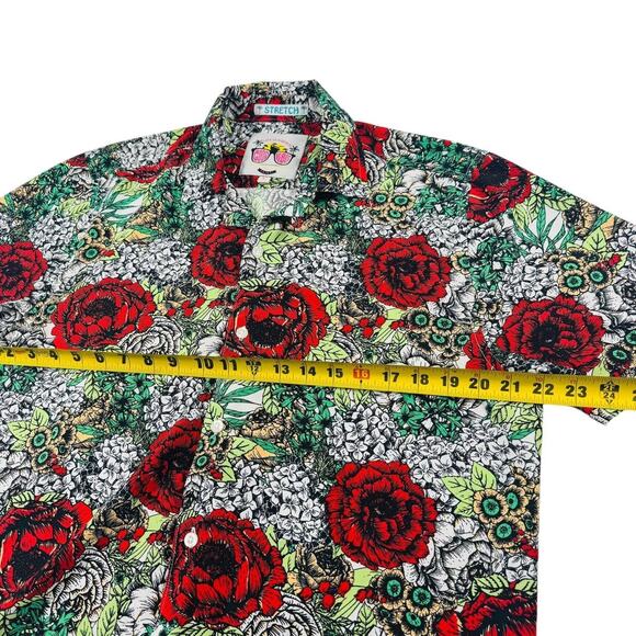 Good Vibes Men’s Hawaiian Aloha Button-Up Shirt Floral Red Green Black Size L - Picture 6 of 6